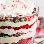 closeup of peppermint cheesecake trifle