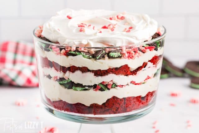 peppermint cheesecake trifle in a dish