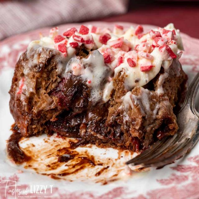 gooey chocolate sweet roll with a bite out