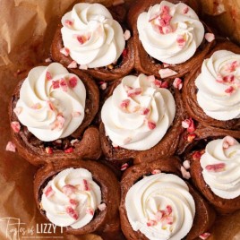 overhead view of peppermint sweet rolls