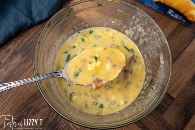 thickened egg mixture in a mixing bowl