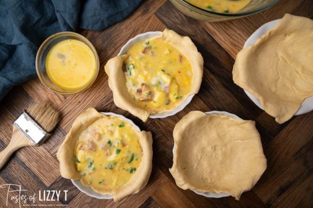 process shot of making egg souffles with egg mixture in dough