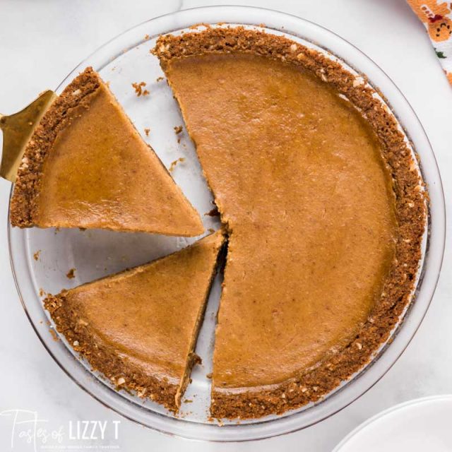 butternut squash pie cut in two slices