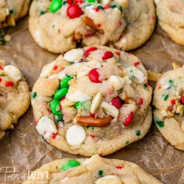 thick christmas cookie with M&Ms