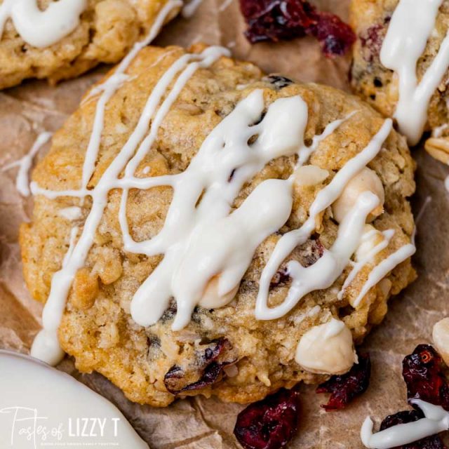 white chocolate cranberry cookie close up