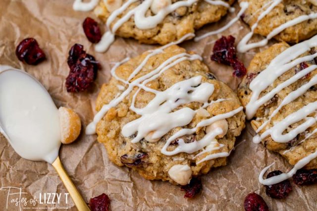 oatmeal cookies drizzled with white chocolate