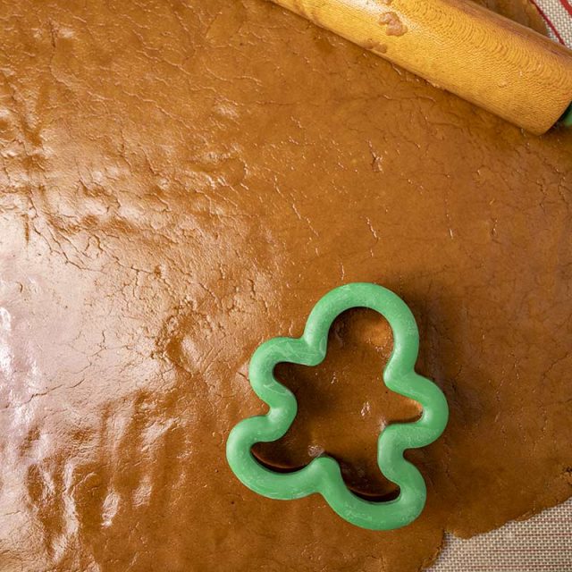 gingerbread cutter on rolled out dough