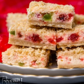 closeup of merry cherry cheesecake bars