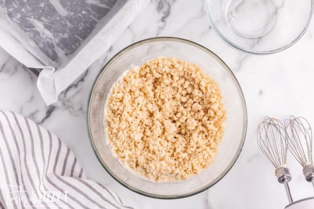 shortbread crumbs in a mixing bowl