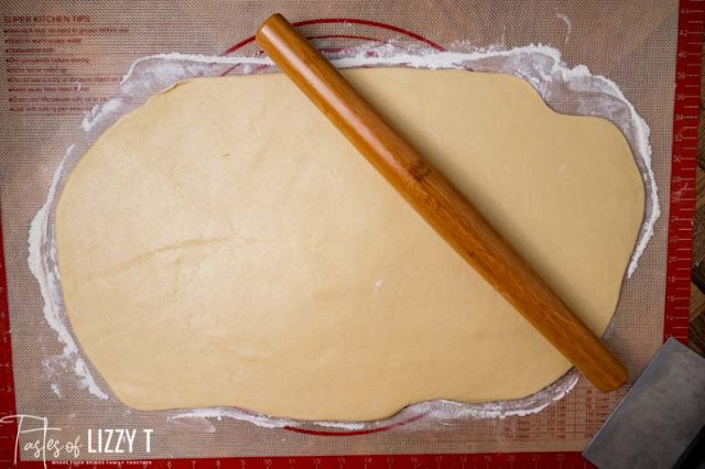 rolled out dough for cinnamon rolls