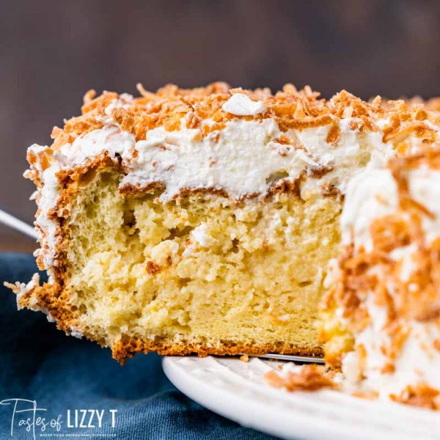 a piece of coconut cake on a spatula