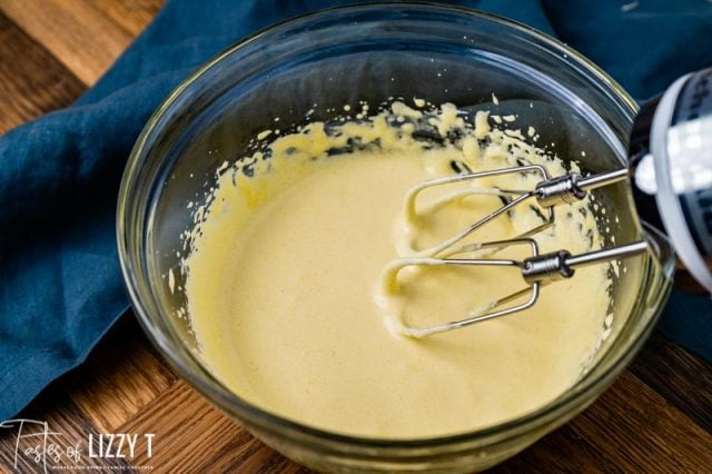 creamed eggs and sugar in a bowl