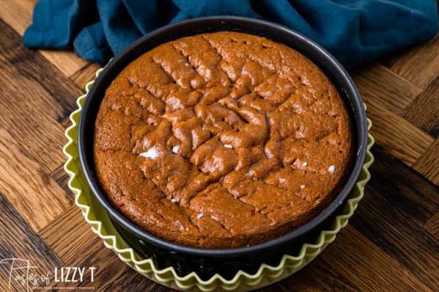 baked tres leches cake in a springform pan