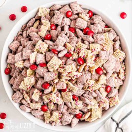 bowl of cupid's chow with m&ms