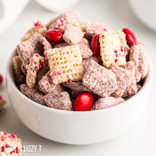 bowl of valentine's puppy chow