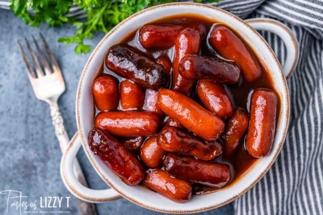 overhead shot of bbq smokies