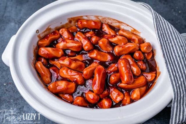 uncooked lil smokies in a slow cooker