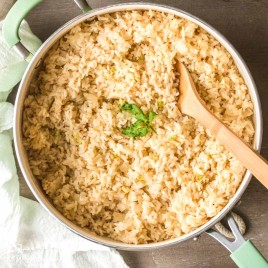 Mexican white rice in a skillet