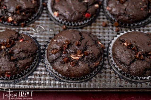 peppermint mocha muffins in a muffin pan