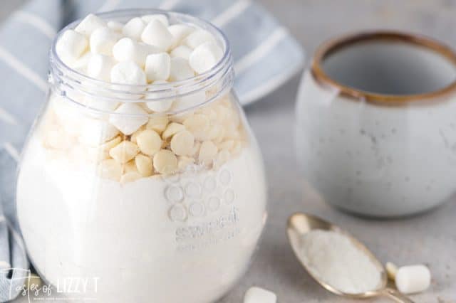 white hot cocoa mix in a jar