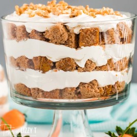 closeup of a cream cheese carrot cake trifle
