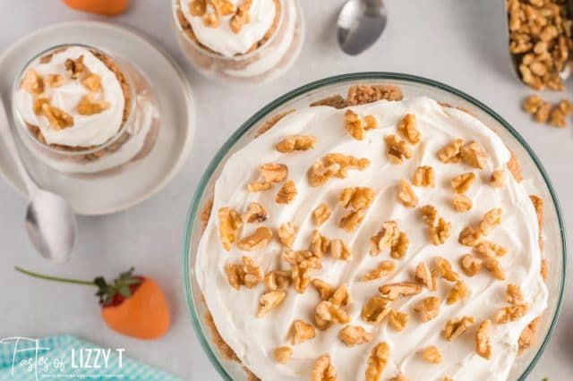 overhead view of a carrot cake trifle