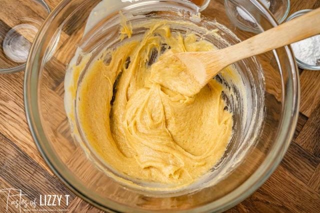 creamed butter and sugar in a mixing bowl