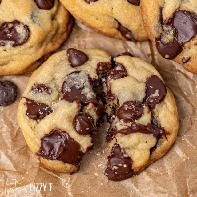 closeup of a cookie broken in half