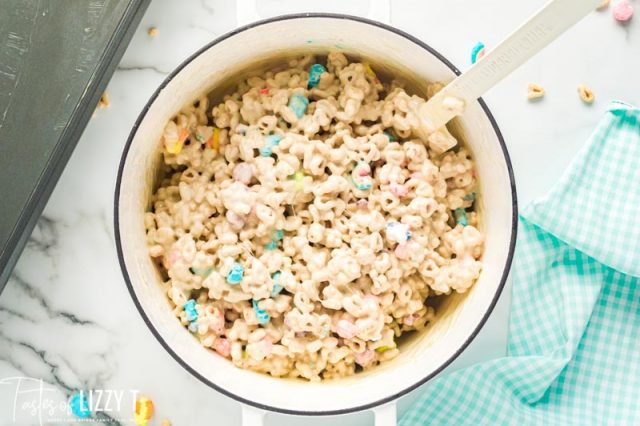 lucky charms marshmallow treats in a bowl