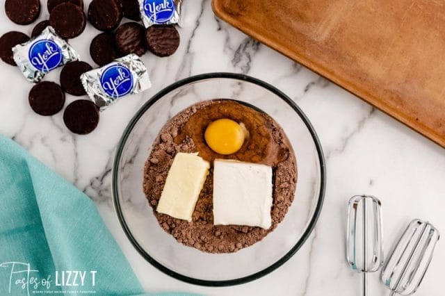 ingredients for cake mix cookies in a bowl