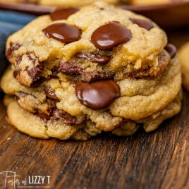 stack of three chocolate chip cookies