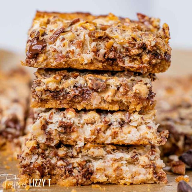 stack of 7 layer cookie bars