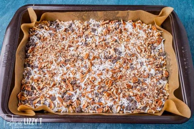 unbaked 7 layer magic bars with coconut