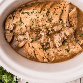 closeup of pork loin in a crockpot