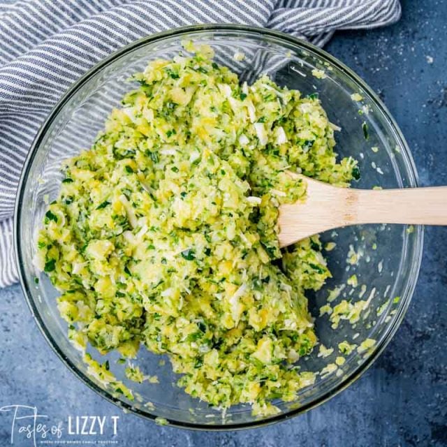 zucchini cheese mixture in a bowl