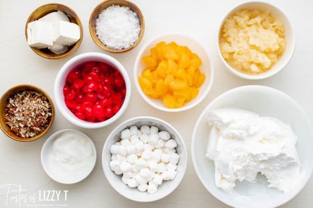 ingredients for ambrosia salad on a table