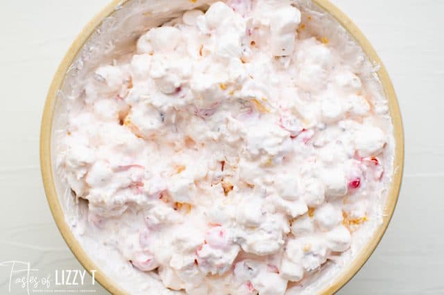 marshmallow ambrosia salad in a bowl