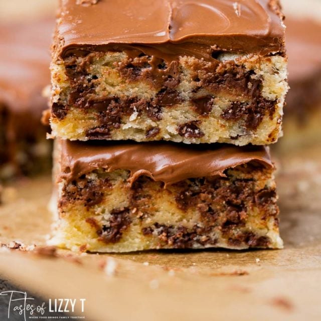 closeup of chocolate chip sugar cookie bars