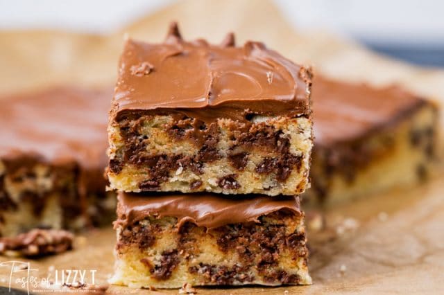 stack of two chocolate chip sugar cookie bars