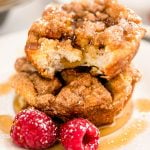 two french toast muffins with one bite out