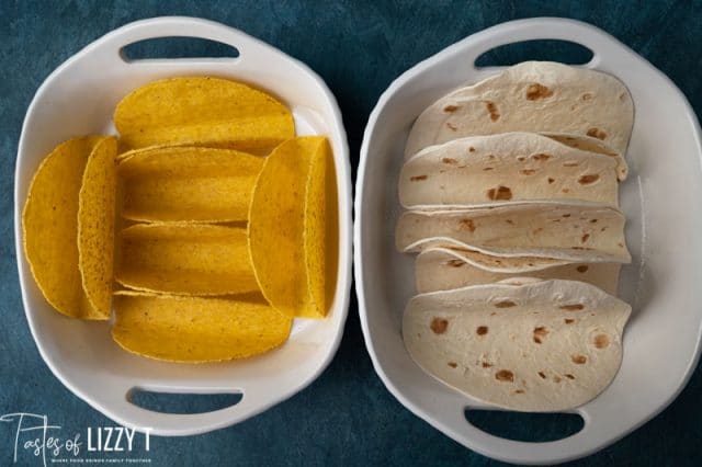 taco shells in a baking dish