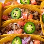 closeup of hard shell oven baked tacos