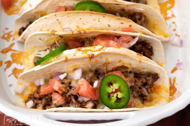 soft tacos in a baking dish