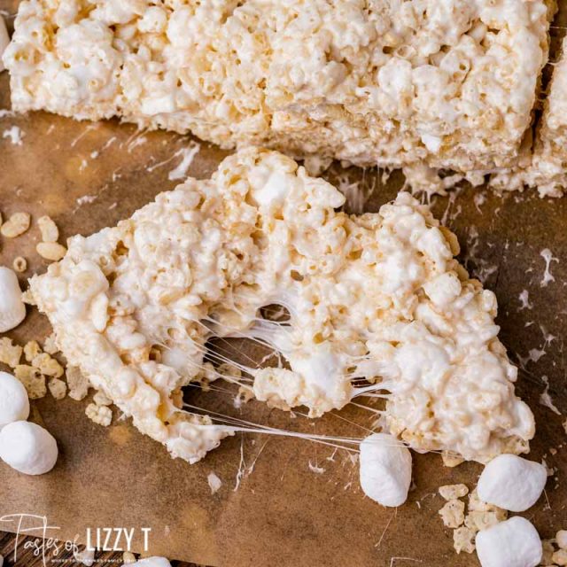 a gooey marshmallow krispie treat pulled apart