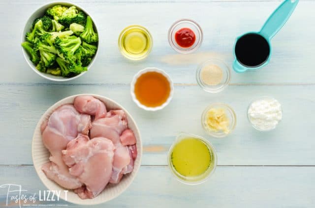 ingredients for broccoli chicken on a table