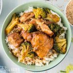 bowl of chicken, rice and broccoli