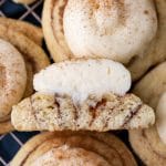 cinnamon roll cookies, with one broken in half