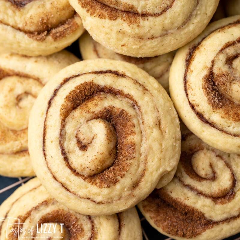 cinnamon roll cookies in a pile