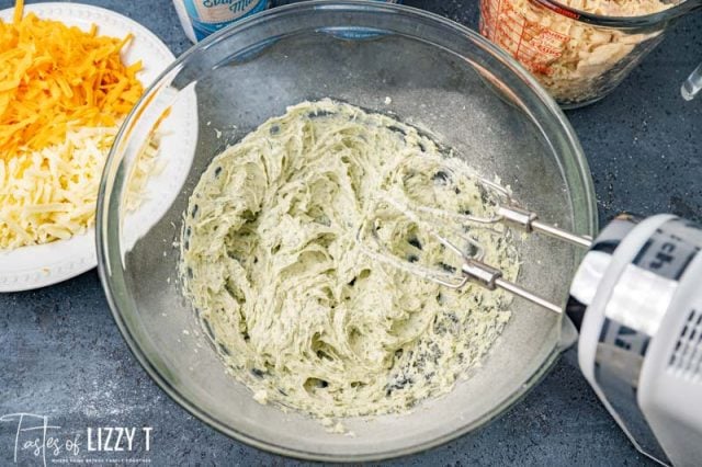 ranch and cream cheese in a mixing bowl