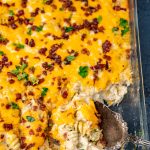 casserole with pasta, cheese, bacon and chicken